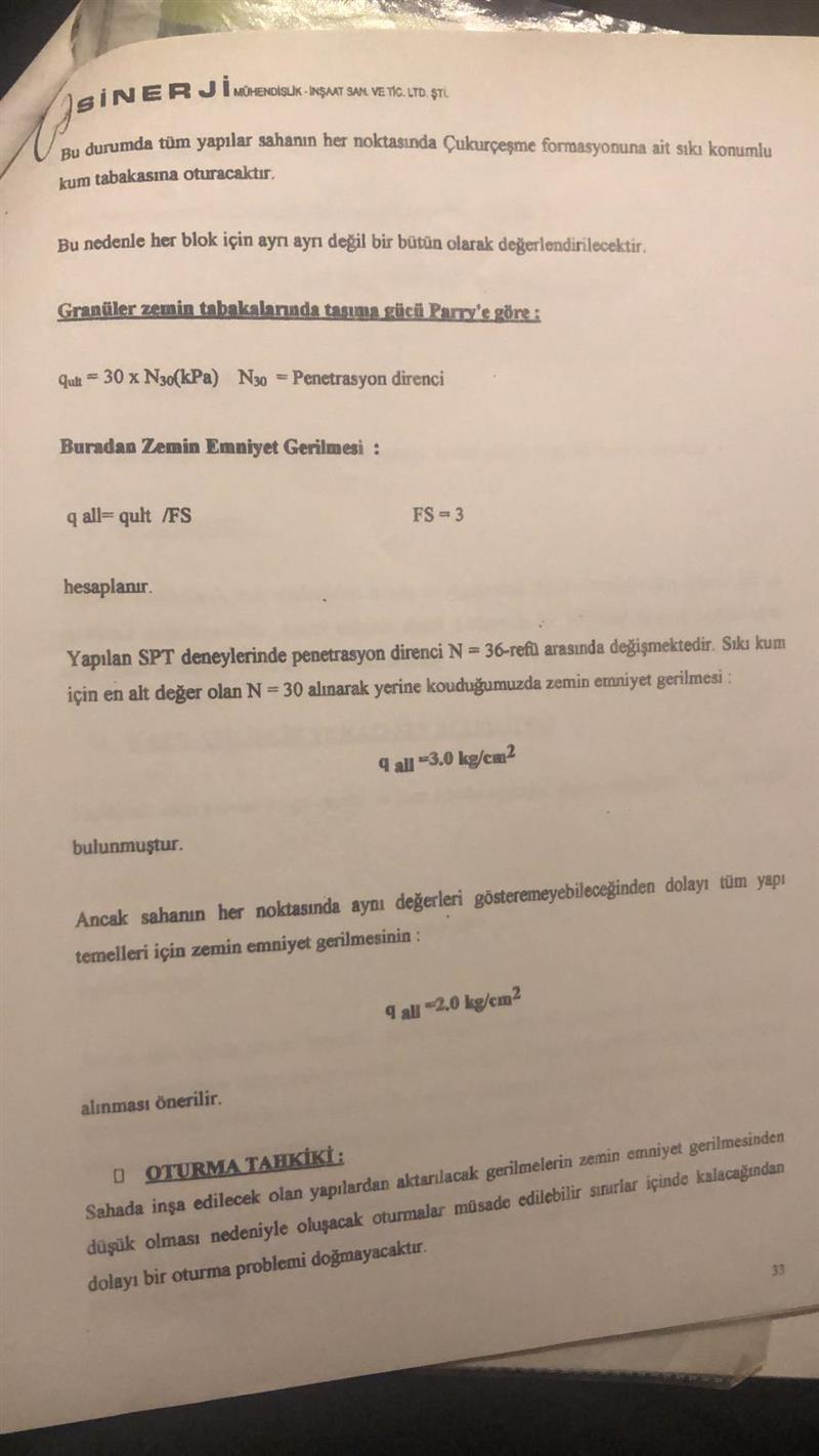 Bloklar�n Zemin Et�t Raporu